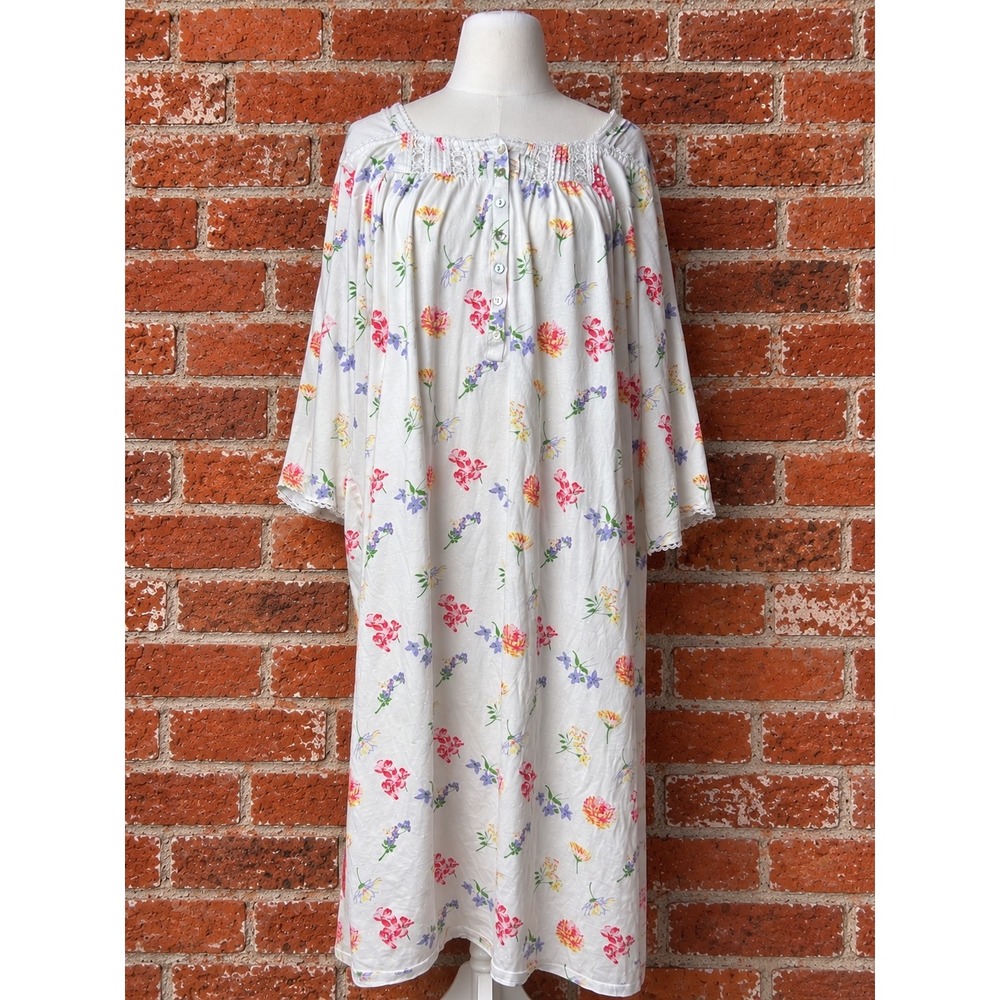 Lanz of Salzburg Floral Cotton Nightgown 1X 1 Long Sleeve Granny Cottagecore